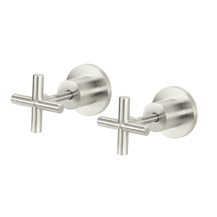 BRUSHED NICKEL ROUND CROSS HANDLE JUMPER VALVE WALL TOP ASSEMBLIES