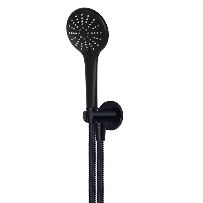 MATT BLACK ROUND THREE FUNCTION HAND SHOWER ON FIXED BRACKET