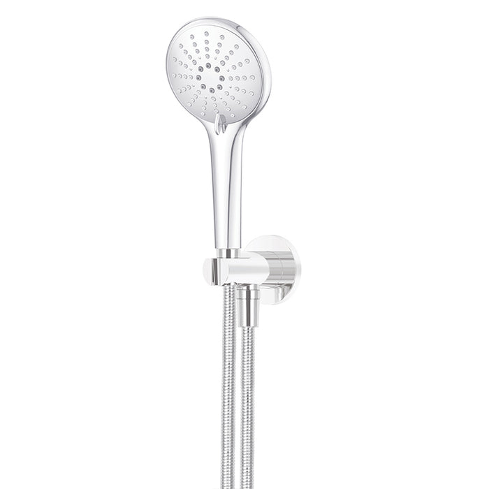 CHROME ROUND THREE FUNCTION HAND SHOWER ON FIXED BRACKET