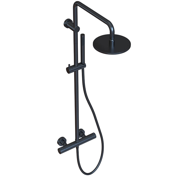 MATTE BLACK ROUND EXPOSED THERMOSTATIC SHOWER RAIL AND HAND SHOWER