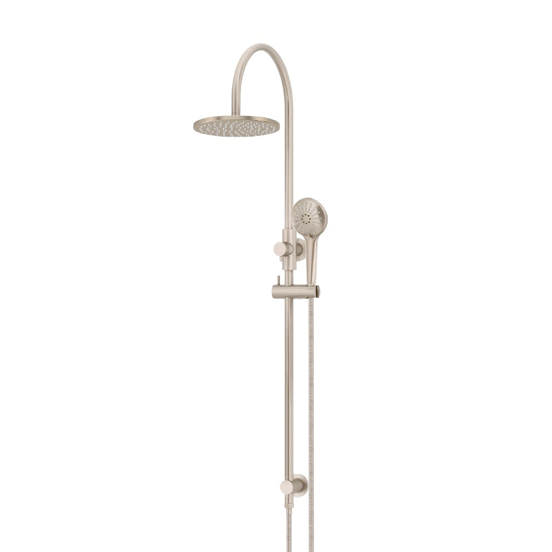 CHAMPAGNE ROUND GOOSENECK SHOWER SET WITH 200MM ROSE, THREE-FUNCTION HAND SHOWER