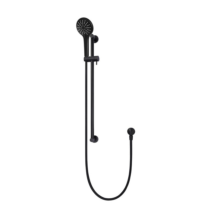 MATTE BLACK ROUND THREE FUNCTION HAND SHOWER ON RAIL COLUMN