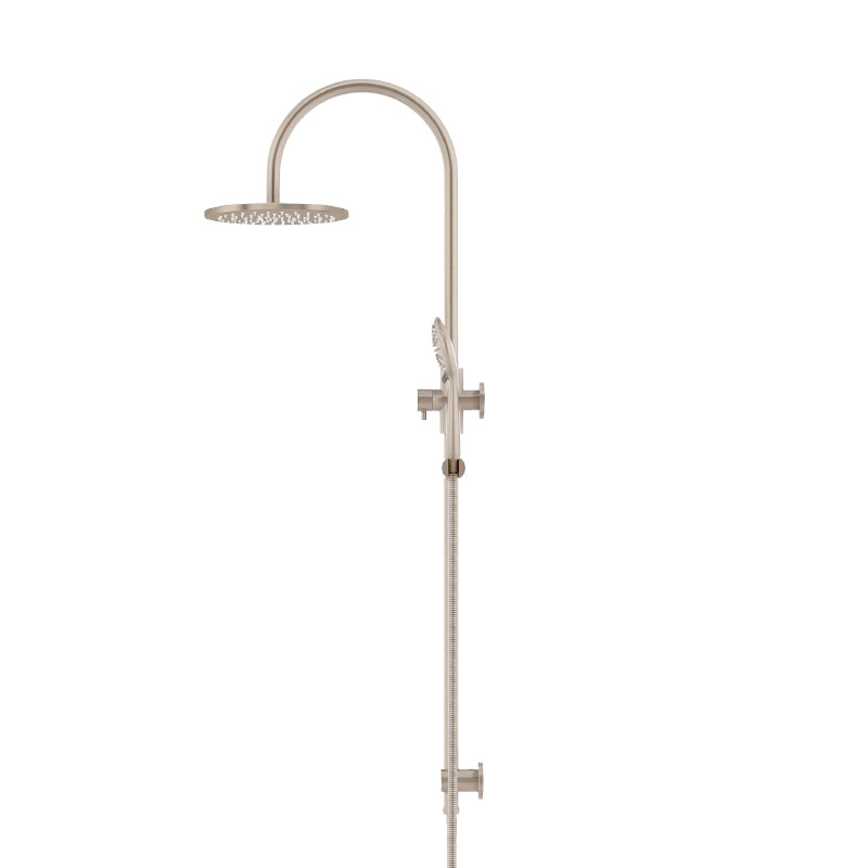 CHAMPAGNE ROUND GOOSENECK SHOWER SET WITH 200MM ROSE, THREE-FUNCTION HAND SHOWER