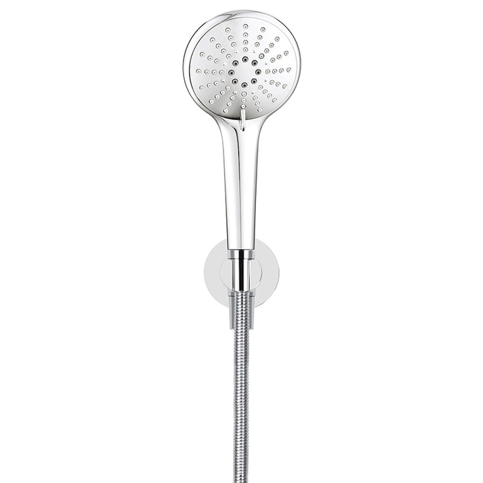 CHROME ROUND THREE FUNCTION HAND SHOWER ON FIXED BRACKET