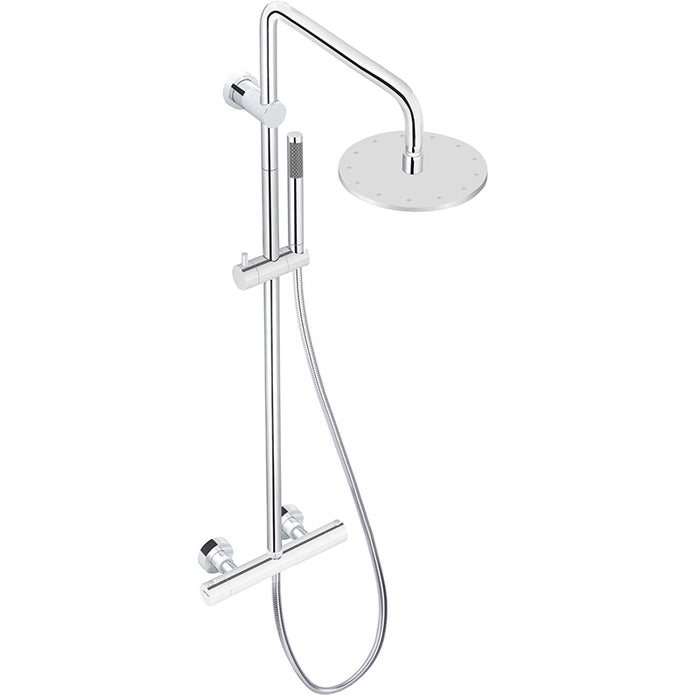 POLISHED CHROME ROUND EXPOSED THERMOSTATIC SHOWER RAIL AND HAND SHOWER