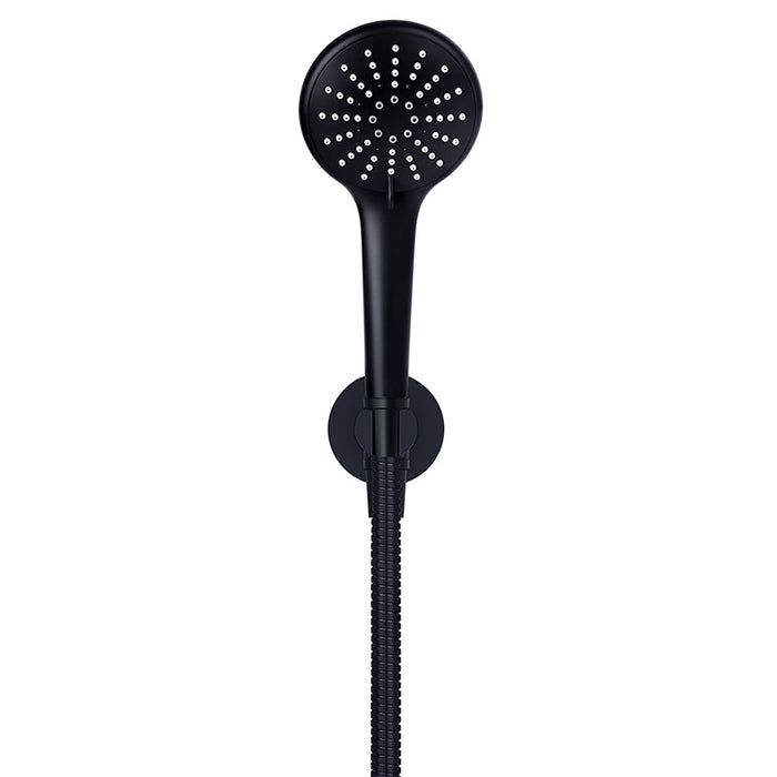 MATT BLACK ROUND THREE FUNCTION HAND SHOWER ON FIXED BRACKET