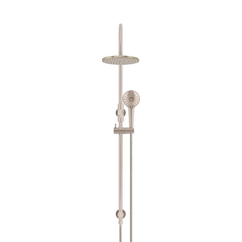 CHAMPAGNE ROUND GOOSENECK SHOWER SET WITH 200MM ROSE, THREE-FUNCTION HAND SHOWER