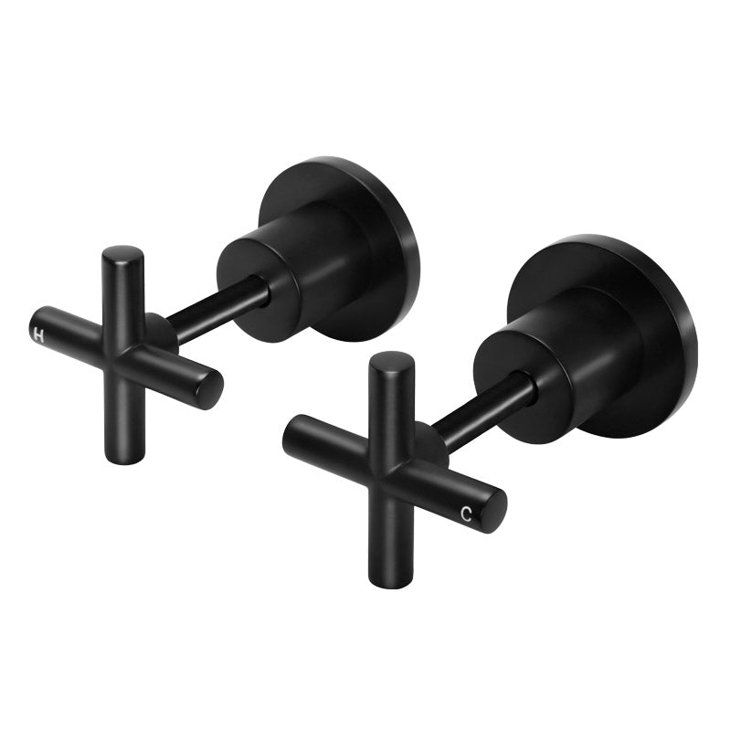 MATTE BLACK ROUND CROSS HANDLE JUMPER VALVE WALL TOP ASSEMBLIES