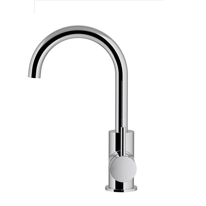 POLISHED CHROME ROUND GOOSENECK BASIN MIXER WITH COLD START