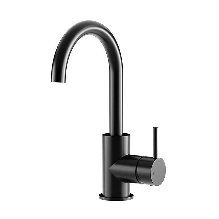 MATTE BLACK ROUND GOOSENECK BASIN MIXER WITH COLD START