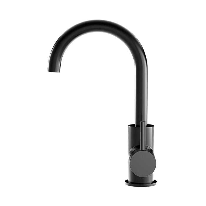 MATTE BLACK ROUND GOOSENECK BASIN MIXER WITH COLD START