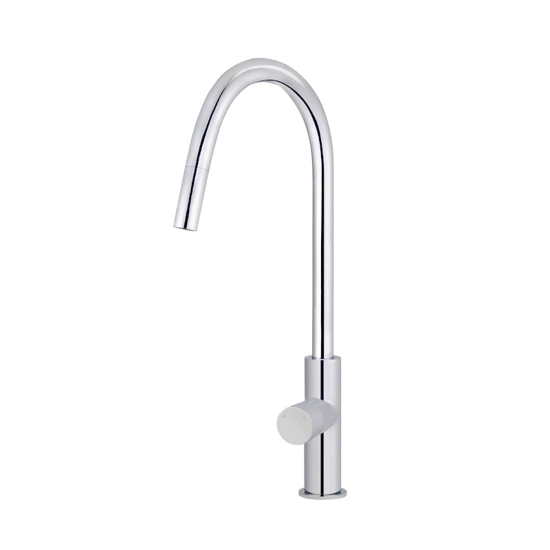 CHROME ROUND PINLESS PICCOLA PULL OUT KITCHEN MIXER TAP