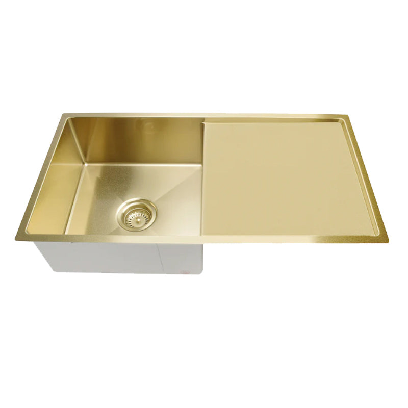 BRUSHED BRONZE GOLD KITCHEN SINK - SINGLE BOWL & DRAINBOARD 840 X 440