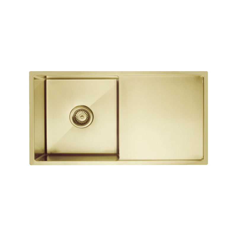 BRUSHED BRONZE GOLD KITCHEN SINK - SINGLE BOWL & DRAINBOARD 840 X 440