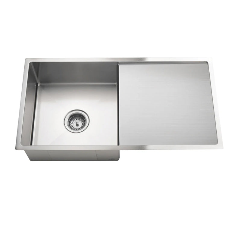 BRUSHED NICKEL KITCHEN SINK - SINGLE BOWL & DRAINBOARD 840 X 440