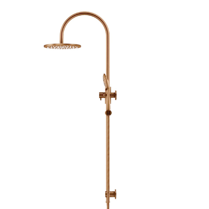 LUSTRE BRONZE ROUND GOOSENECK SHOWER SET WITH 200MM ROSE, THREE-FUNCTION HAND SHOWER