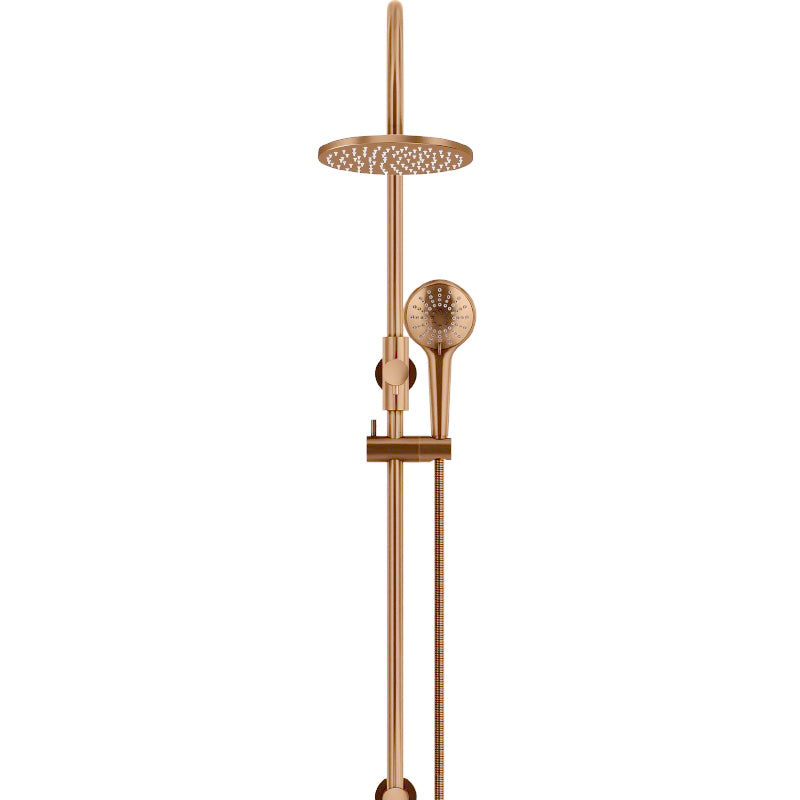 LUSTRE BRONZE ROUND GOOSENECK SHOWER SET WITH 200MM ROSE, THREE-FUNCTION HAND SHOWER