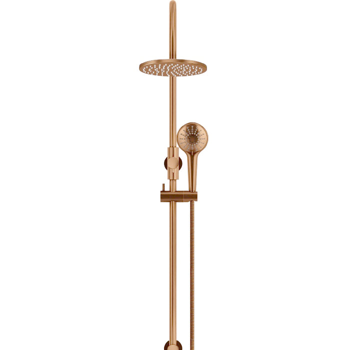 LUSTRE BRONZE ROUND GOOSENECK SHOWER SET WITH 200MM ROSE, THREE-FUNCTION HAND SHOWER