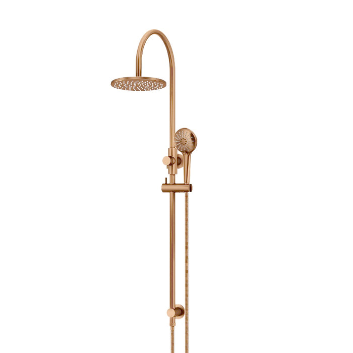 LUSTRE BRONZE ROUND GOOSENECK SHOWER SET WITH 200MM ROSE, THREE-FUNCTION HAND SHOWER