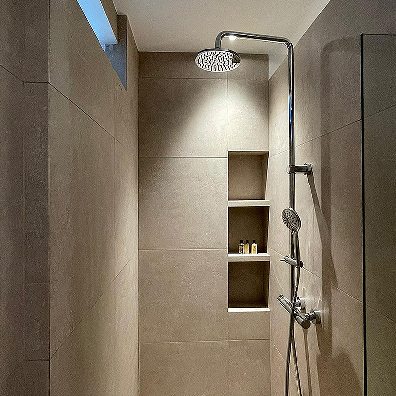 POLISHED CHROME ROUND EXPOSED THERMOSTATIC SHOWER RAIL AND HAND SHOWER