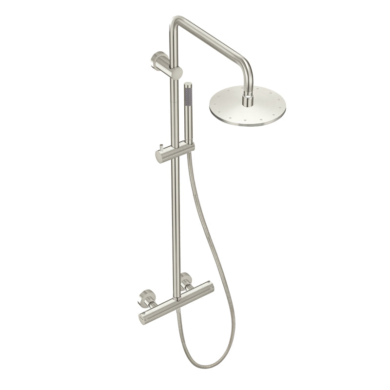 BRUSHED NICKEL ROUND EXPOSED THERMOSTATIC SHOWER RAIL AND HAND SHOWER