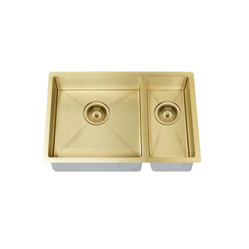 BRUSHED BRONZE GOLD KITCHEN SINK - ONE AND HALF BOWL 670 X 440 — Mandk