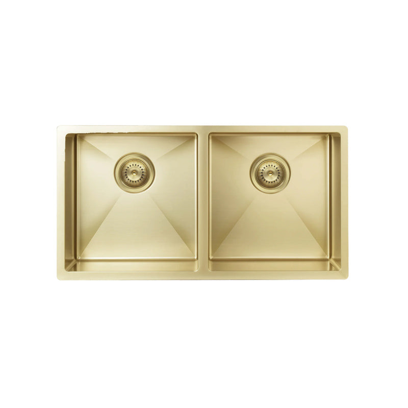 BRUSHED BRONZE GOLD KITCHEN SINK - DOUBLE BOWL 760 X 440