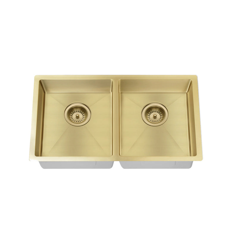 BRUSHED BRONZE GOLD KITCHEN SINK - DOUBLE BOWL 760 X 440