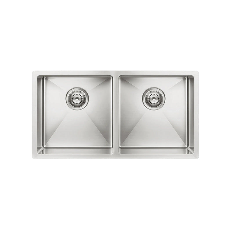 BRUSHED NICKEL KITCHEN SINK - DOUBLE BOWL 760 X 440 - BRUSHED