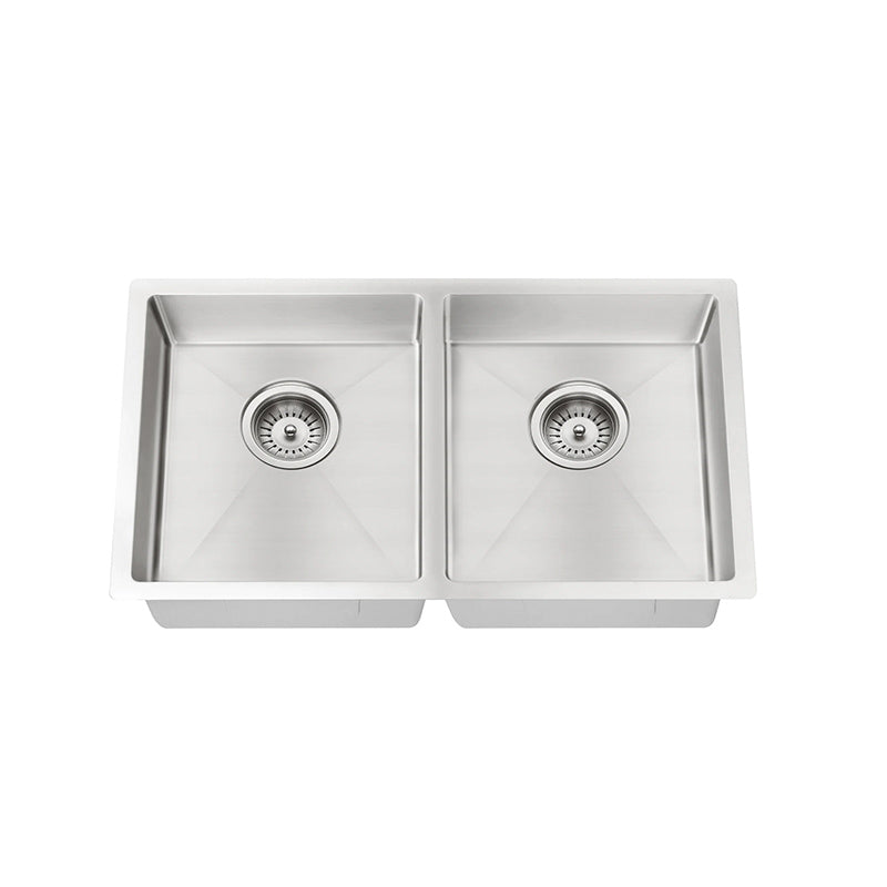 BRUSHED NICKEL KITCHEN SINK - DOUBLE BOWL 760 X 440 - BRUSHED