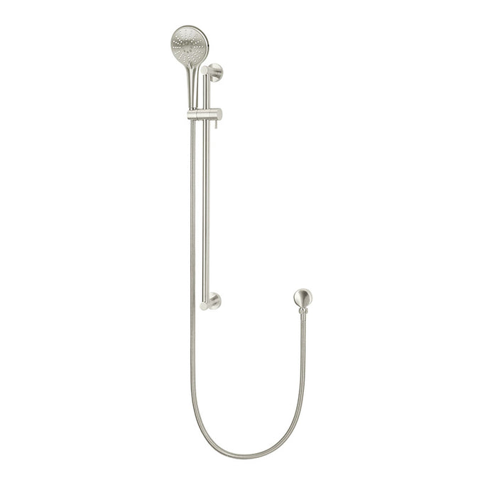 BRUSHED NICKEL ROUND THREE FUNCTION HAND SHOWER ON RAIL COLUMN