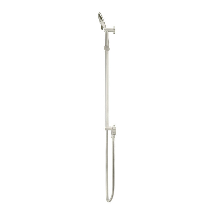 BRUSHED NICKEL ROUND THREE FUNCTION HAND SHOWER ON RAIL COLUMN