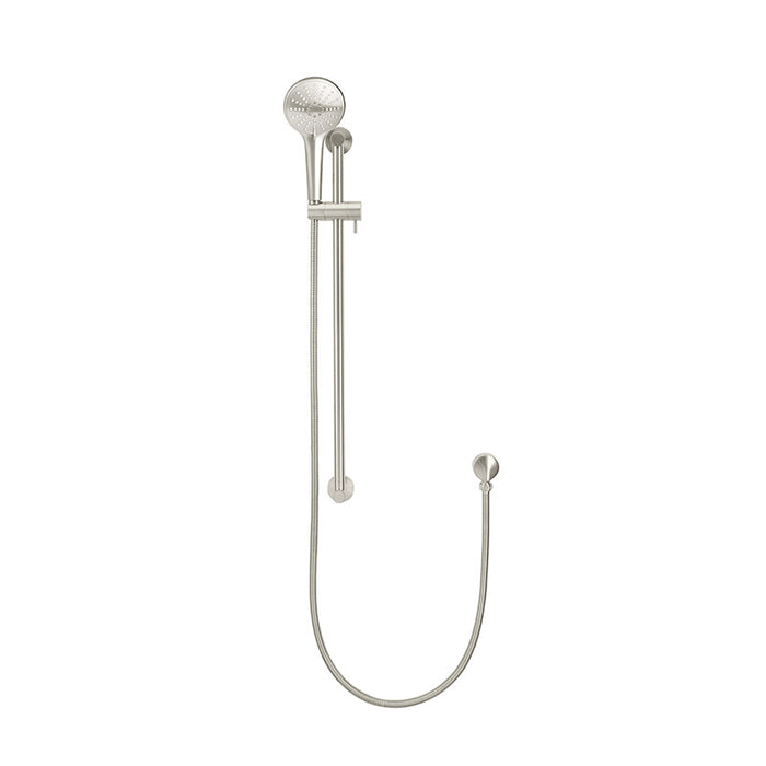 BRUSHED NICKEL ROUND THREE FUNCTION HAND SHOWER ON RAIL COLUMN