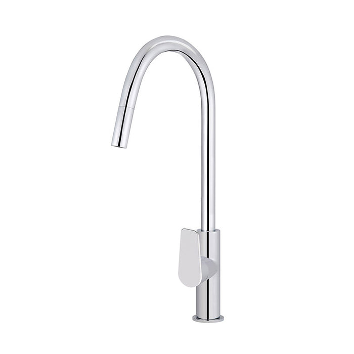 POLISHED CHROME ROUND ROUND PADDLE PICCOLA PULL OUT KITCHEN MIXER TAP