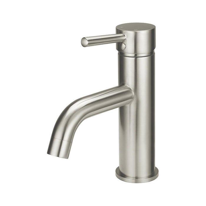 BRUSHED NICKEL ROUND BASIN MIXER CURVED