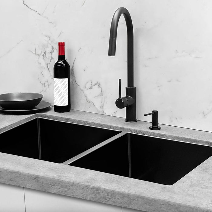 MATT BLACK ROUND PICCOLA PULL OUT  KITCHEN MIXER TAP