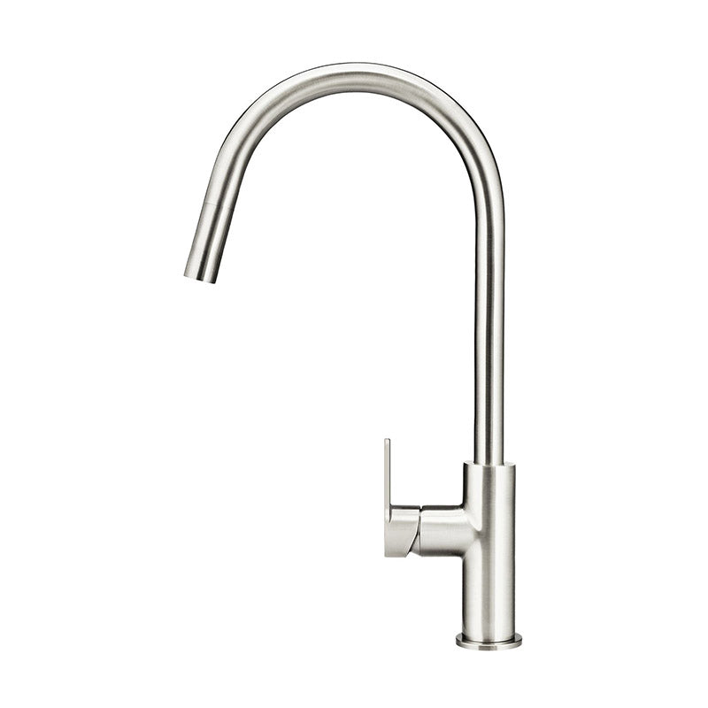 BRUSHED NICKEL ROUND ROUND PADDLE PICCOLA PULL OUT KITCHEN MIXER TAP