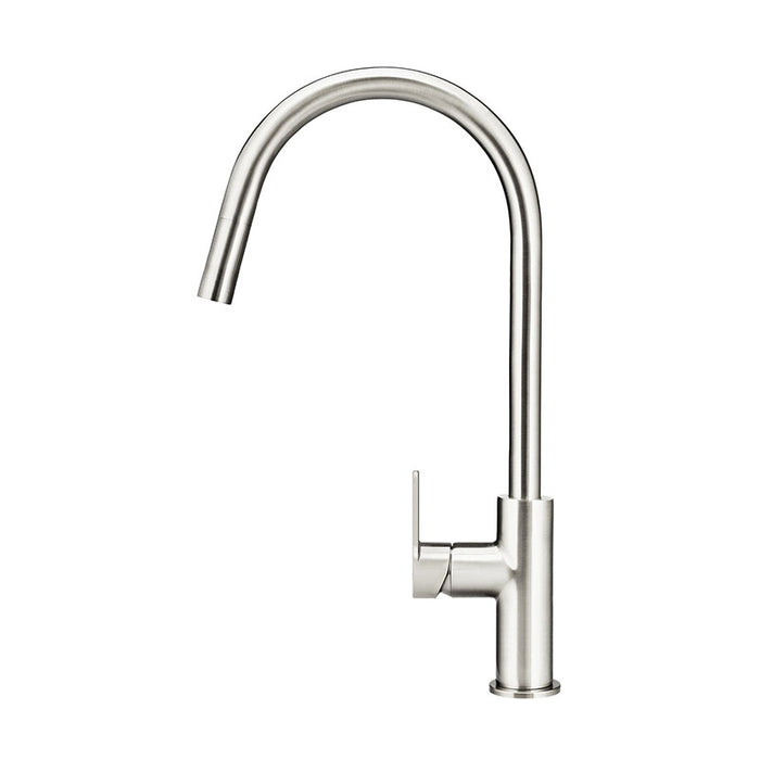 BRUSHED NICKEL ROUND ROUND PADDLE PICCOLA PULL OUT KITCHEN MIXER TAP