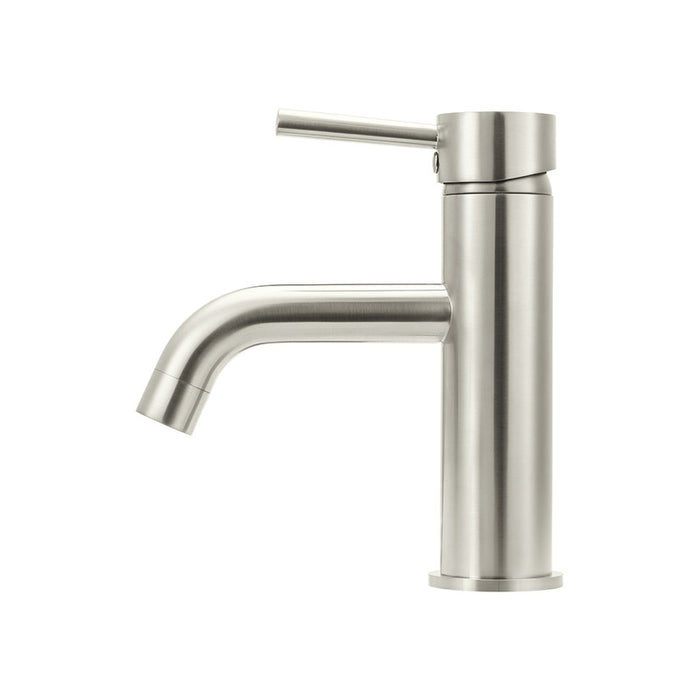 BRUSHED NICKEL ROUND BASIN MIXER CURVED