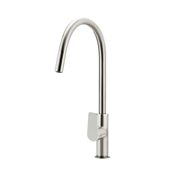 BRUSHED NICKEL ROUND ROUND PADDLE PICCOLA PULL OUT KITCHEN MIXER TAP