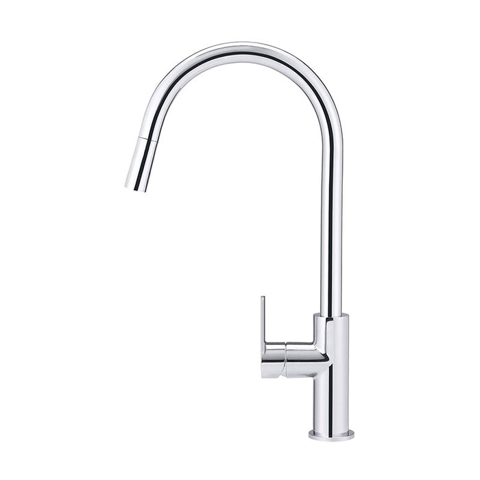 POLISHED CHROME ROUND ROUND PADDLE PICCOLA PULL OUT KITCHEN MIXER TAP