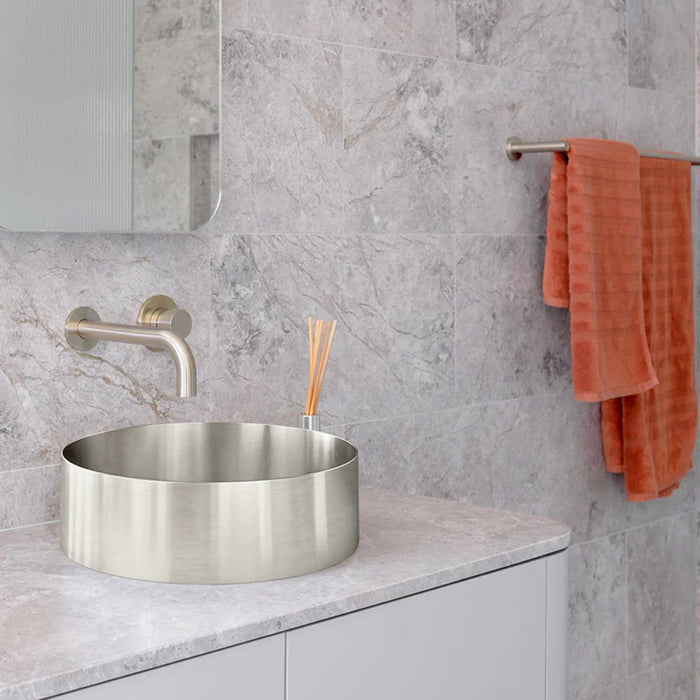 BRUSHED NICKEL ROUND STEEL BATHROOM BASIN 380 X 110