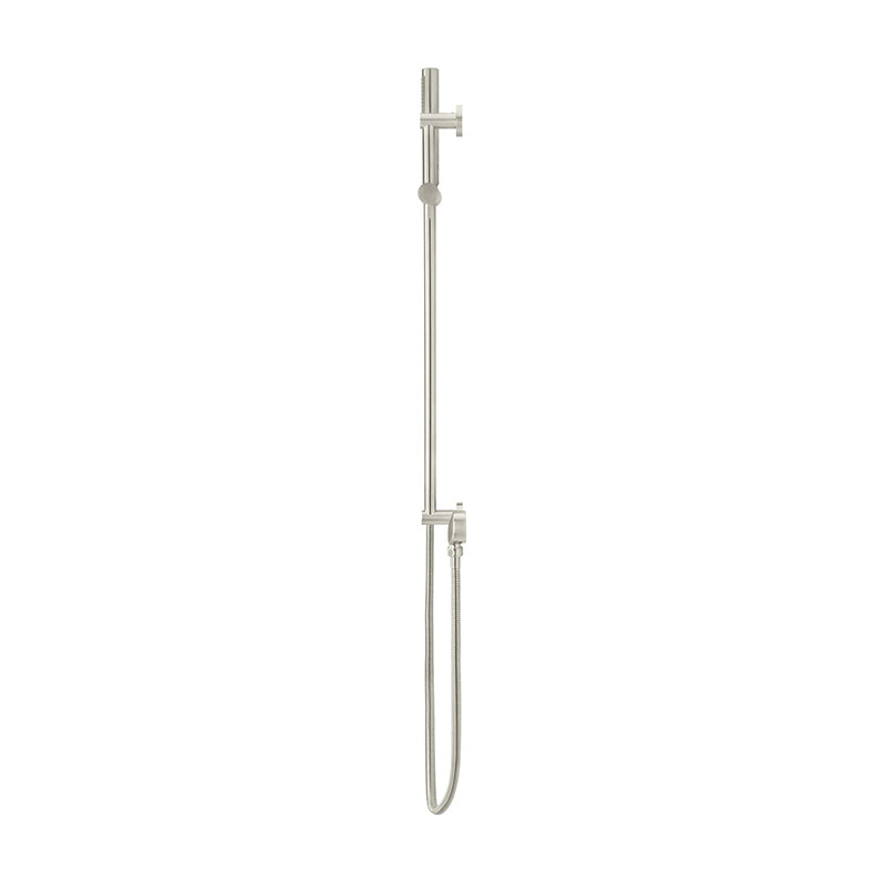 BRUSHED NICKEL ROUND SHOWER ON RAIL COLUMN