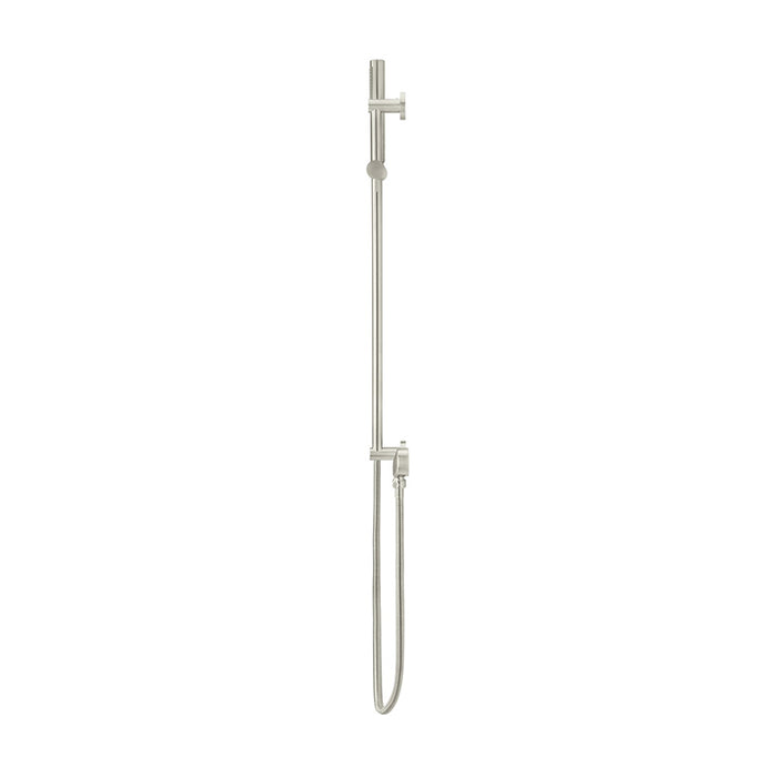 BRUSHED NICKEL ROUND SHOWER ON RAIL COLUMN