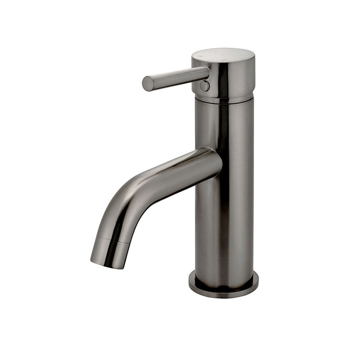 SHADOW BRUSHED NICKEL ROUND BASIN MIXER CURVED