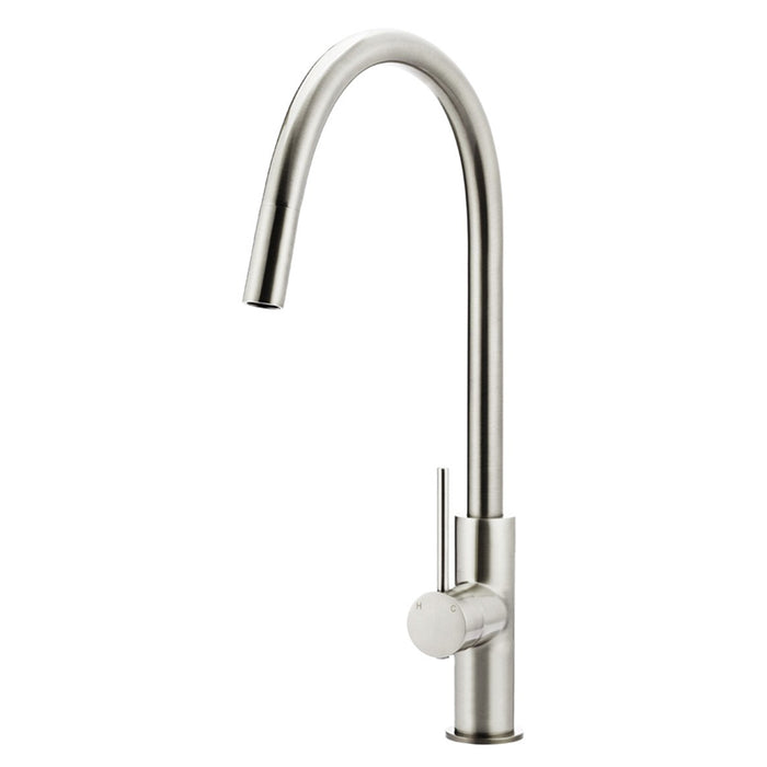 BRUSHED NICKEL ROUND PICCOLA PULL OUT KITCHEN MIXER TAP