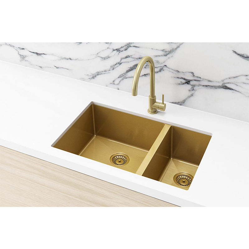 BRUSHED BRONZE GOLD KITCHEN SINK - ONE AND HALF BOWL 670 X 440 — Mandk