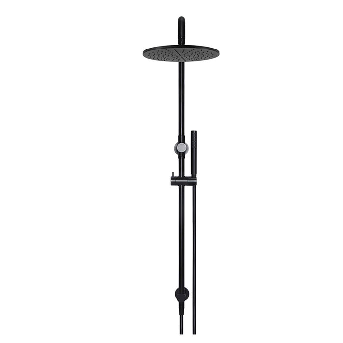 MATTE BLACK ROUND COMBINATION SHOWER RAIL, 300MM ROSE, SINGLE FUNCTION HAND SHOWER