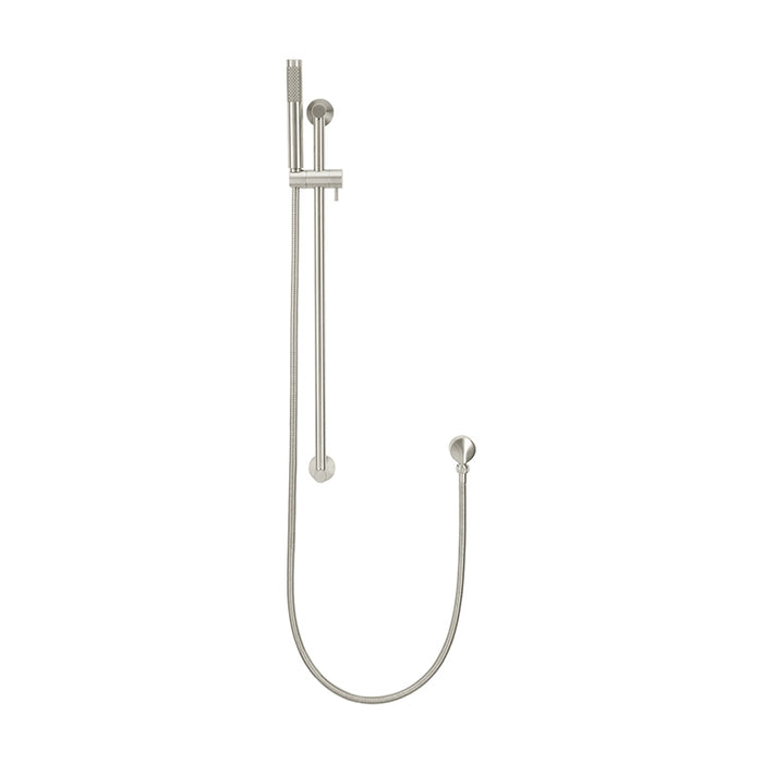 BRUSHED NICKEL ROUND SHOWER ON RAIL COLUMN