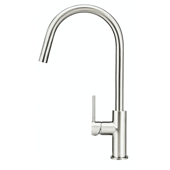 BRUSHED NICKEL ROUND PICCOLA PULL OUT KITCHEN MIXER TAP